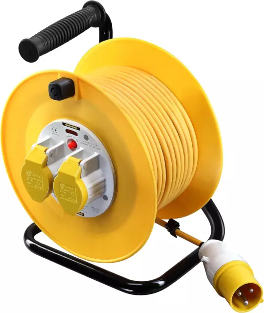 Masterplug 110 Volts Site Power Two Socket Cable Reel, 25 Metre, Yellow