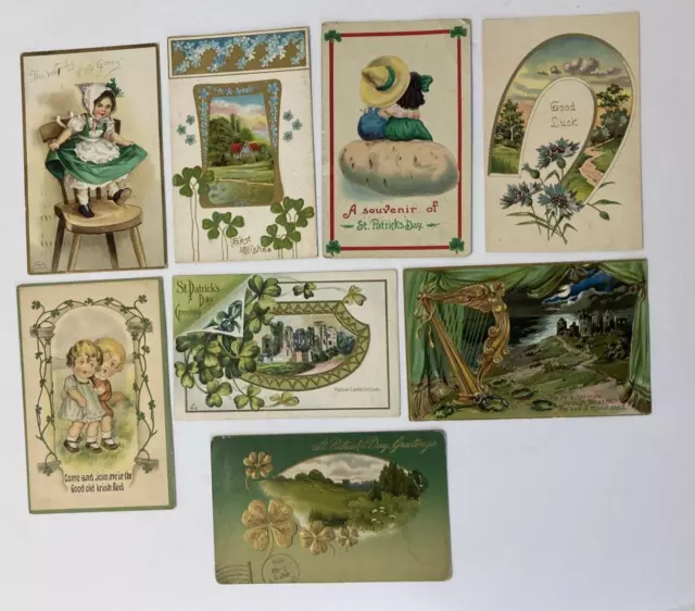 Lot of 8 Antique St. Patricks Day Postcards~1 Tucks plus others ~ Clover