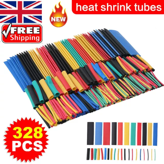 328pc Assorted Heat Shrink Cable Wire Tubing Tube Sleeve Kit Car Electrical Wrap