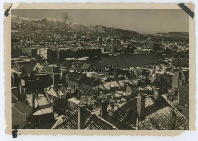 Orig. Foto Panorama Luftbild der Hafen BERGEN Nordnes Norwegen 1941