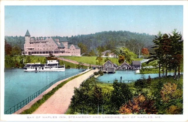 Bay of Naples Hotel, Steamboat and Landing, NAPLES, Maine Postcard - Chisholm
