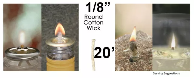 1/8 Round Cotton Wick 20' Kerosene Lantern Lamp Tiki Rock Candle Wick USA Seller