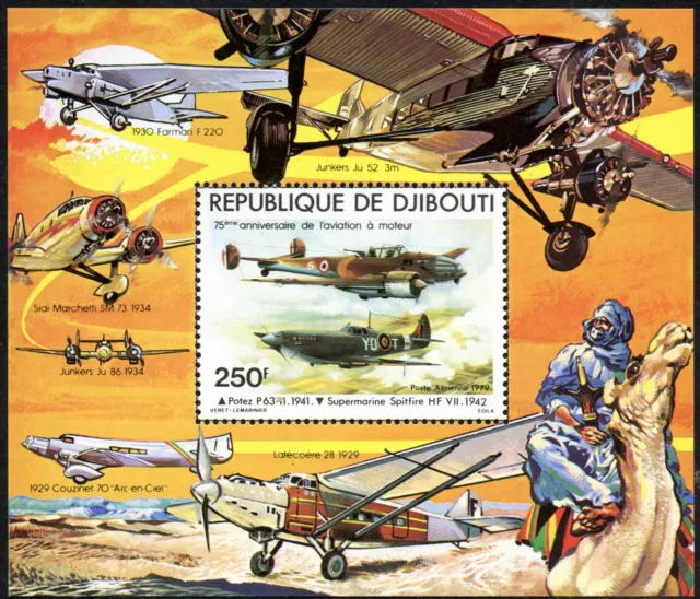 Dschibuti Nr. Bl 7 **, 75. Jahrestag des 1. Motorfluges, einwandfr postfr. Block