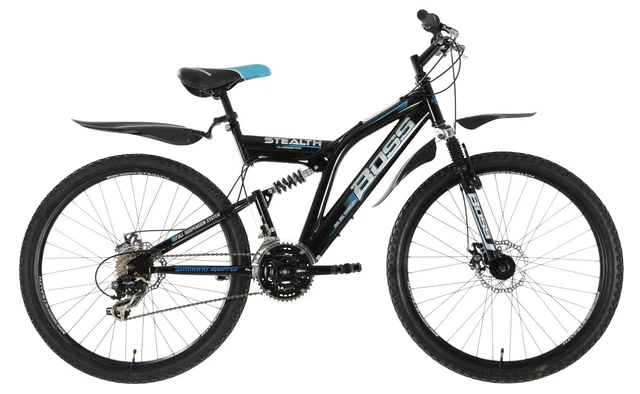 Boss Stealth Mountain Bike Mens Full Suspension 26" Wheel 18.5" Frame Black/Blue