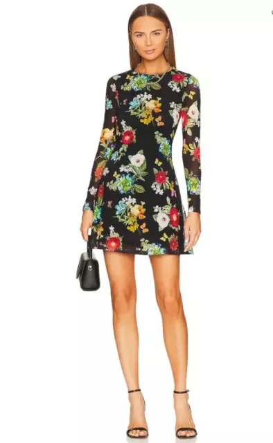 Alice + Olivia Delora Long Sleeve Flare Mini Dress in Atrium Floral Size 12