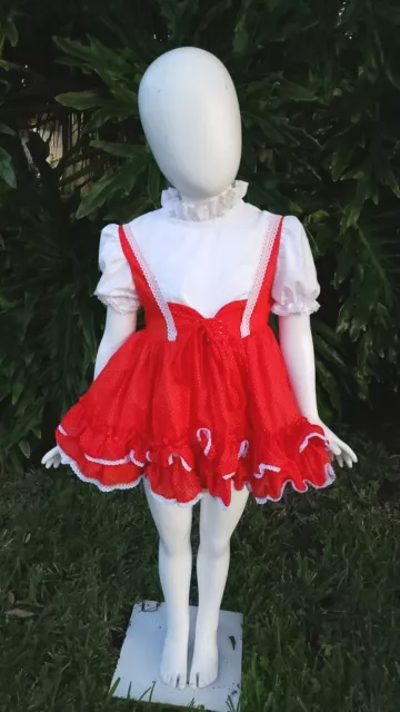 VTG Miss Quality Ruffle Full Circle Dress Lace Pageant Party Sz 4T USA Red Dot