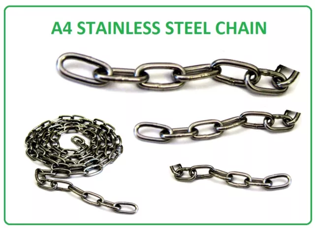 Chain Grade A4 / 316 Stainless Steel Sizes 2Mm 3Mm 4Mm 5Mm Marine. Cut Lengths