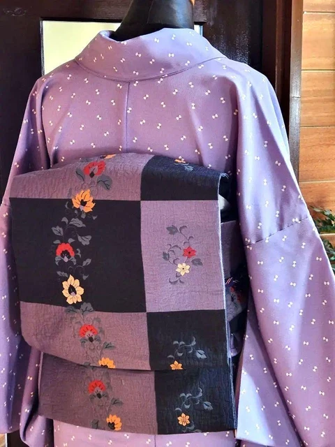 Value For Money Set Fine Pattern Nagoya Obi Long Purple White Gray Little Flower Value For Money Set Fine Pattern Nagoya Obi Long Purple White Gray Little Flower