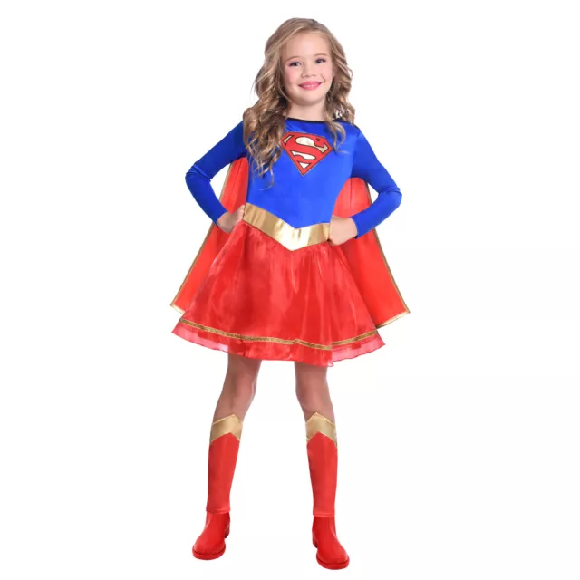 Licensed Child Supergirl Fancy Dress Superhero Costume Kids Girls Ages 3-12 New