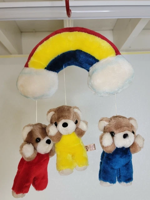 Rare Vintage Jolly Jumper 1983 Rainbow Bears Baby Mobile Yellow Red Blue Hanging