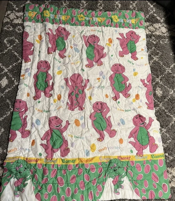 VTG 90S BARNEY Baby Bop Purple Dinosaur Kids Twin Comforter Bedspread