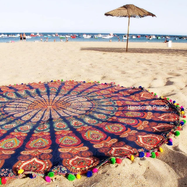 Peacock Mandala Round Tapestry Throw Hippie Gypsy Beach Blanket Yoga Mat Boho