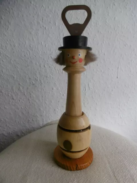 Holz Flaschenöffner ca. 22 cm  - Clown  Gesicht - Hut - Haare