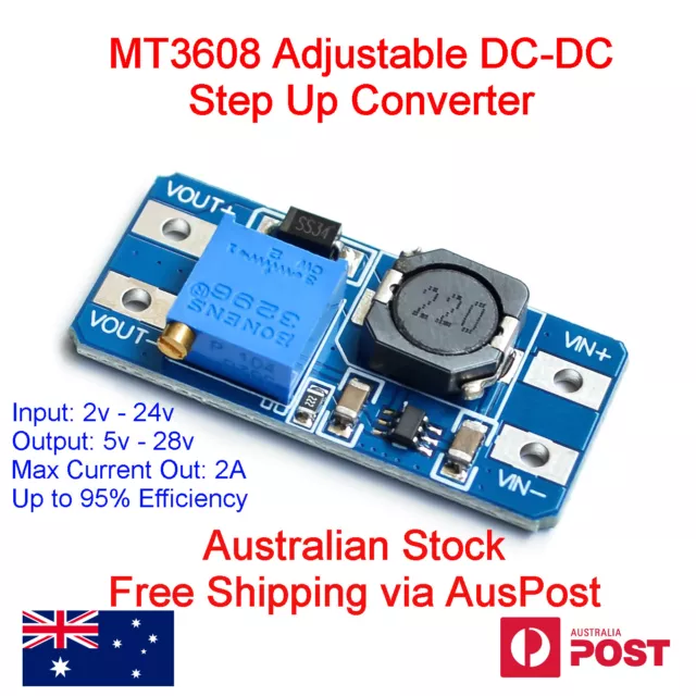 MT3608 Step-up Adjustable DC-DC Converter Power Boost Module 2A 28V Max Arduino