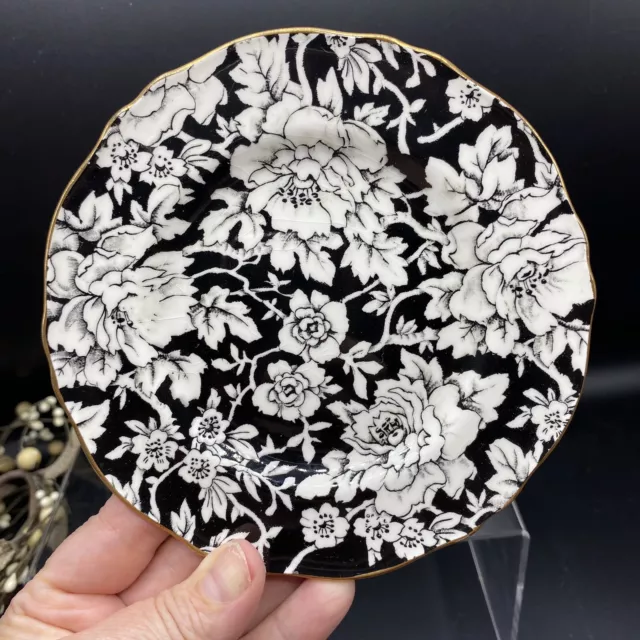 Vtg Royal Winton Grimwades PEONY Black White Flowers Dessert Plate Dish 5 7/8"