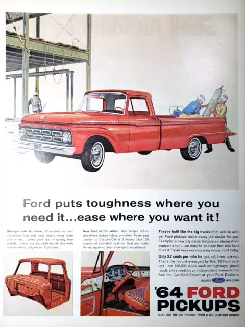 PRINT AD 1964 Ford Pickup 1963 Red Truck Construction Site Styleside 10.5x13