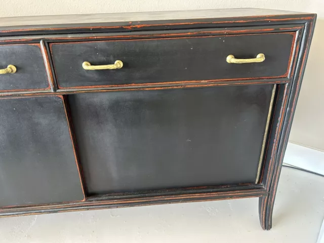 Vintage McGuire San Francisco Oak and Rattan Bamboo Dresser In Black Chalk Paint 3