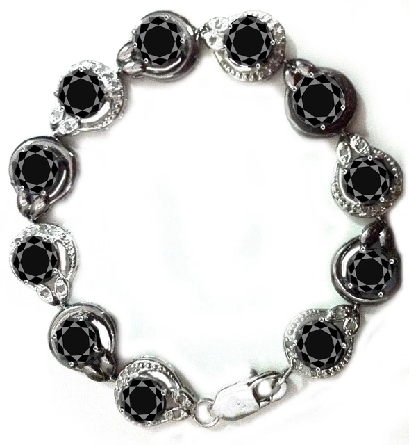 16.27 Ct Black Moissanite & Natural Raw White Diamond Bracelet 925 Silver Clasp