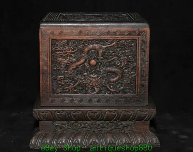 5.9'' Old Chinese Rosewood Carving Dragon Loong Beast Seal Stamp Signet Box