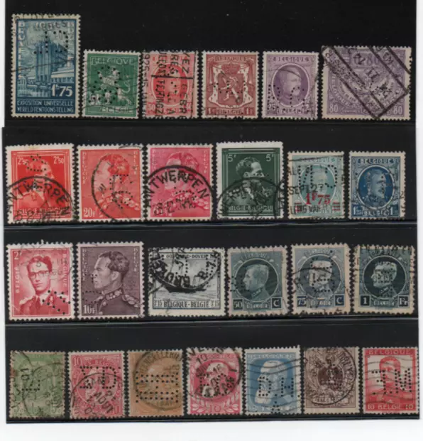 Perfin Belgium Nice Lot Of 25 Different Used Stamps With Many Perforations