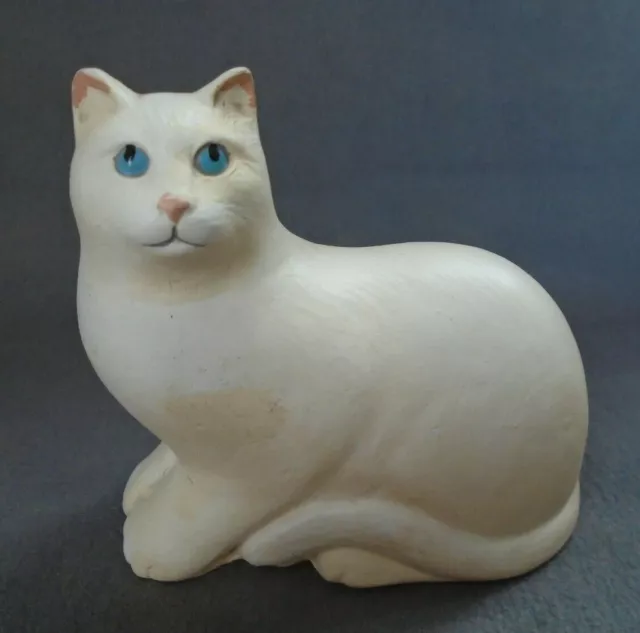 Vintage Artisan Art Pottery White Blue Eyed Kitty Cat Figurine 3 1/4" H 1989