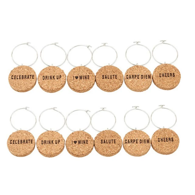 12pcs Kork Glas Charms DIY Becher Weinglas Ringe mit Wire Hoop Drink Marker für