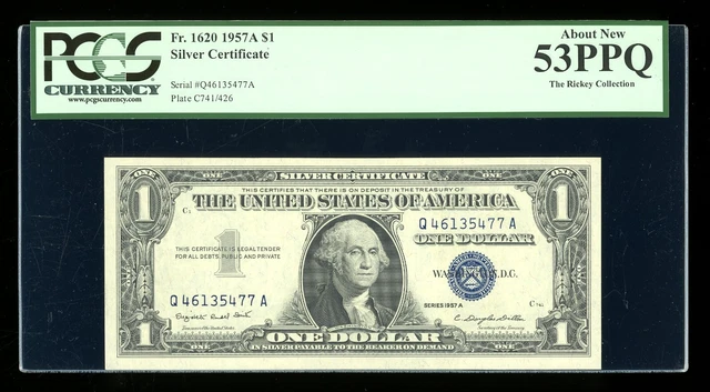 DBR $1 1957-A Silver Fr. 1620 QA Block PCGS 53 PPQ Serial Q46135477A