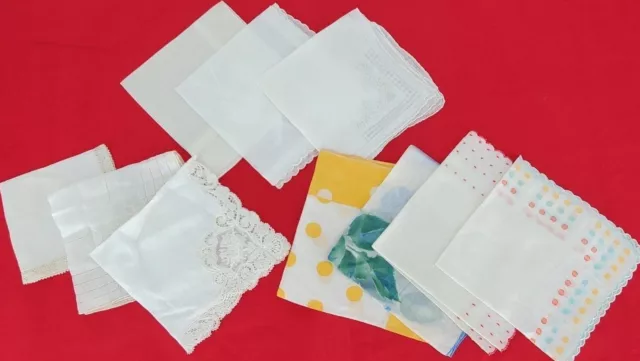 Lot of Vintage Embroidery White Lace & Colorful Handkerchief Napkin Hanky