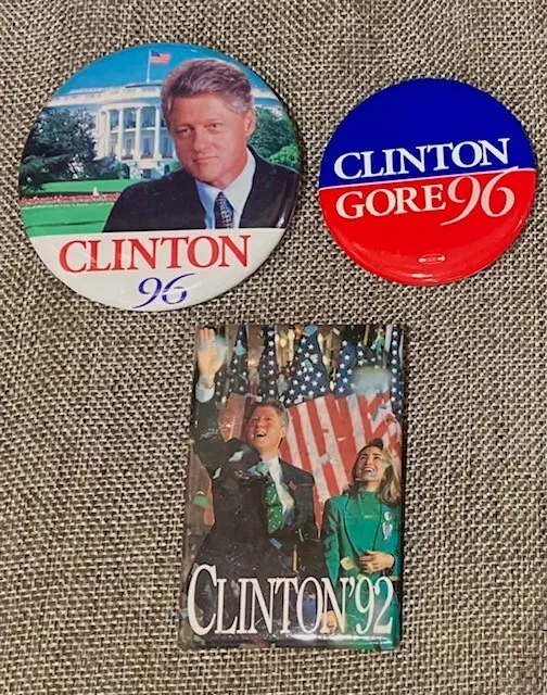 Bill Clinton Presidential Campaign Buttons  Two 1996 One 1992