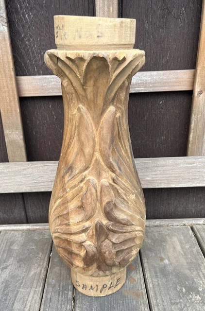 Antique Architectural Salvage Oak Wood Hand Carved Newel Post Bank Bldg 1920