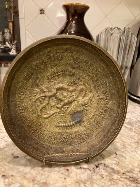 Rare Old Chinese Ware Dragon/Centipede Bronze Tray 9.8"(250mm)