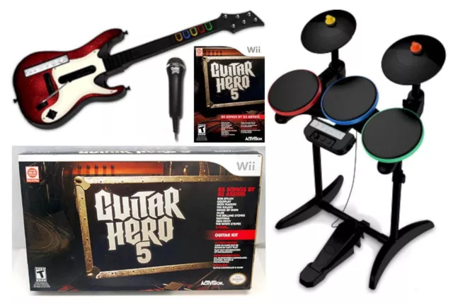 New Nintendo Wii Wii U Guitar Hero 5 Band Set Kit Wdrumsmicguitar