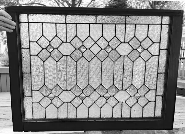 Antique LEADED (STAINED) AMERICAN WINDOW - PRIVACY GLASS , BEVEL PRISMS