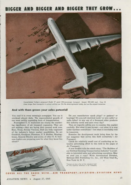 1945 Air Transport Magazine Ad Convair Model 37 B-36 Bomber Aviation