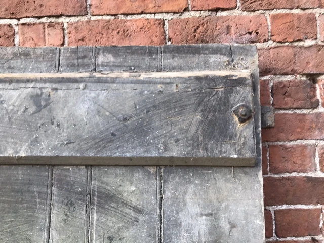 Antique Oak ledged and braced Door With Original Strap Hinges. 7