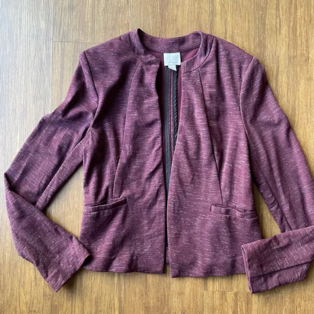 Halogen Blazer Jacket Womens Small Burgundy Maroon Heathered Open Front Stretch