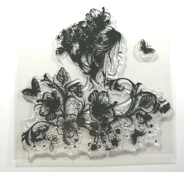 2 Clear Silicone Stamps Elegant Lady Butterflies Cardmaking Scrapbooking Journal