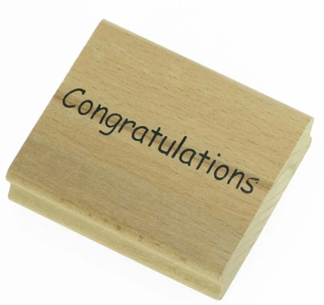 CONGRATULATIONS Rubber Ink Stamp on Beech Wood Block - Free UK P&P