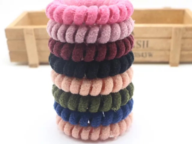 10 Colour Fluffy Spiral Coil Elastic Hair Ties Scrunchies Telephone Cord 55mm