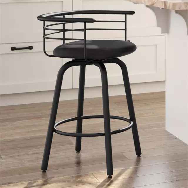Amisco Turbo 30 In. Swivel Bar Stool - Black Faux Leather / Black Metal