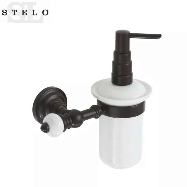 STELO Wandseifenspender Schwarz-Matt Weißes Porzellan Messing Premium