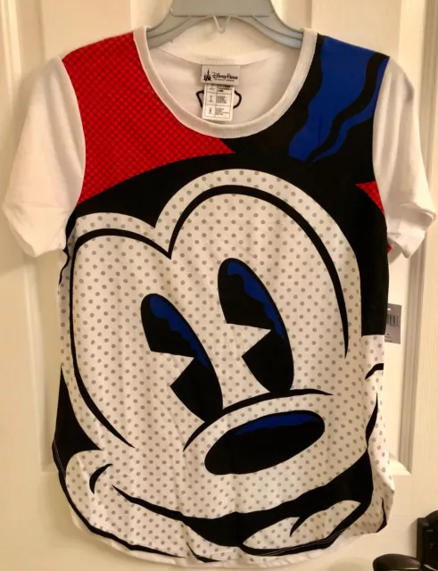 Disney Mickey Mouse T Shirt Ladies Medium White Dots NWT Oh Boy! Patch