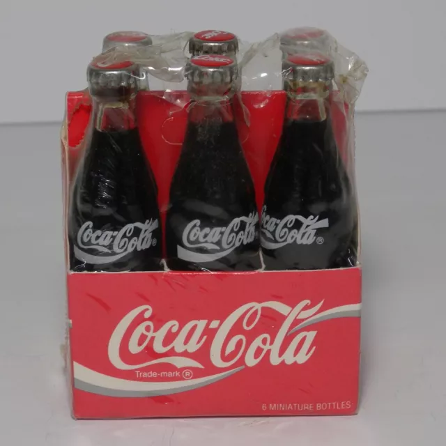 VTG Coca-Cola Miniature Six Pack Glass 3 Inch Bottles Carton 1992 Coke Mini Box 2