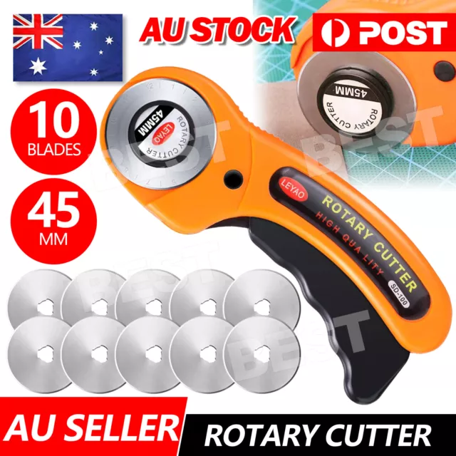 45mm Rotary Cutter Sewing Quilters Fabric Leather Cutting Tool 10 Scale Blades