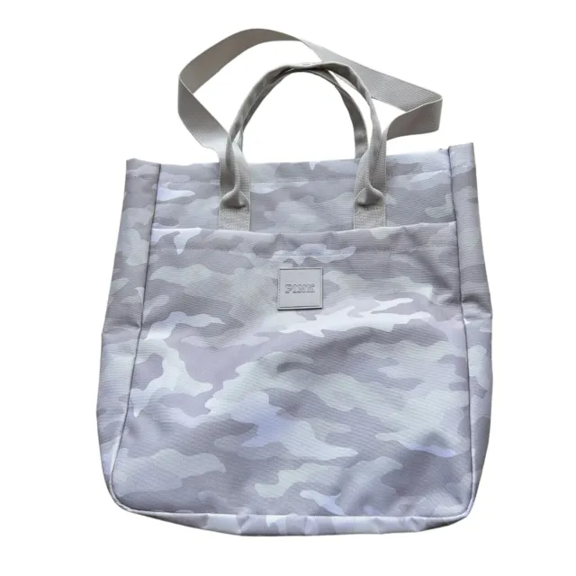 PINK Victoria's Secret Tote Bag Convertible Camo Backpack Light Grey NWOT