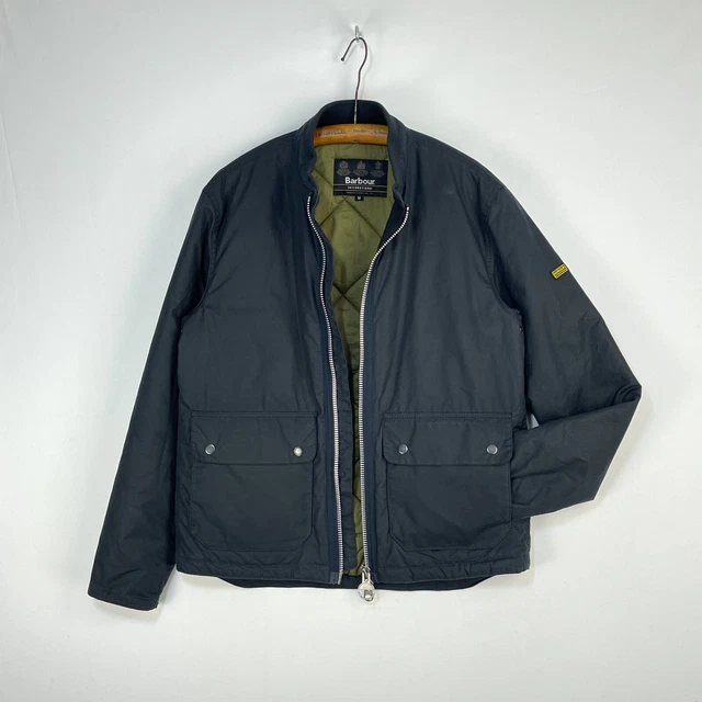 Barbour International Injection Wax Jacket Mens Medium Blue Harrington Rain Coat