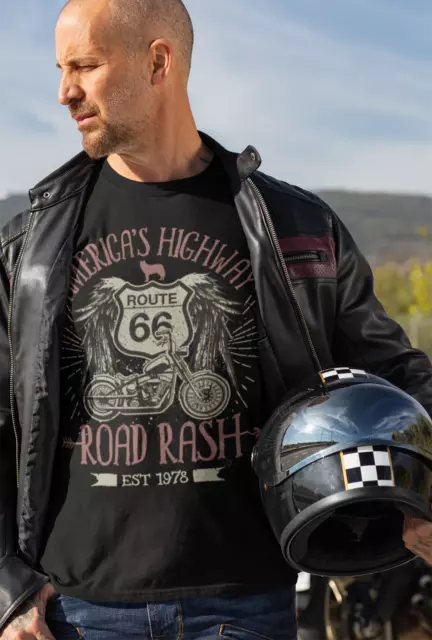 T-Shirt Route 66 America's Highway Road Rash Biker Motorrad klassisches Design 2