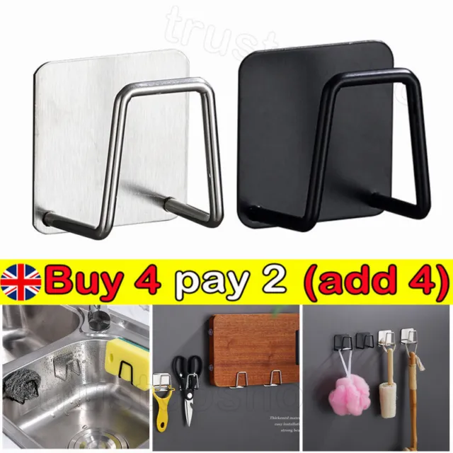 Self Adhesive Steel Stainless Hook Sponges Holder Sink Caddy For Kitchen/Bath UK