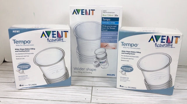 Lot Of 3 Avent Naturally Tempo Wide Pre-Formed Liners 100-4oz 50-8oz Sealed New