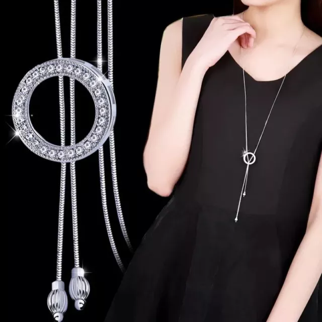 Crystal Round Pendant Necklace Hollow Charm Pendants Women Long Chain Necklaces